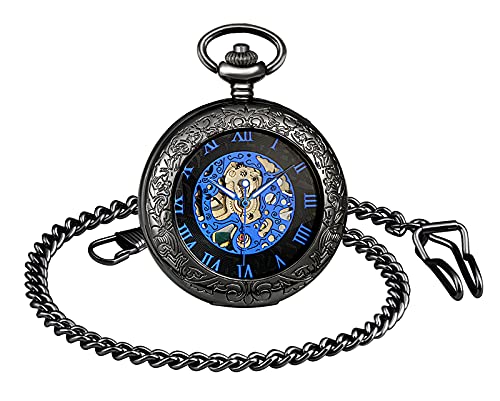SUPBRO Damen Herren Taschenuhr Retro Mechanische Kettenuhr Uhr Römische Ziffern Automatik Pocket Watch mit Halskette Pullover Kette
