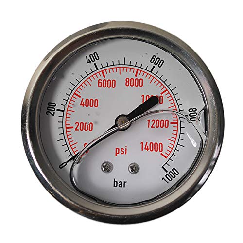 HELO '175329-8' Glycerin gefüllte 0-1000 bar Manometer, 63 mm Ø, 1/4" Anschlussgewinde hinten, für gasförmige und flüssige Medien