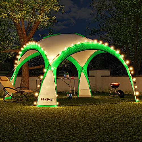Swing & Harmonie LED Event Pavillon 3,6 x 3,6m DomeShelter Garten Pavillion inkl. Solarmodul Pavilion Designer Gartenzelt Camping Pavilon Partyzelt mit Beleuchtung (Grün)
