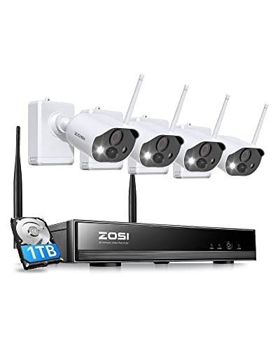 ZOSI 3MP Aussen Akku Überwachungskamera Set, 4 Kabellos 2K WLAN IP Kamera mit 8CH 1TB NVR, PIR-Bewegungsmelder, 2-Wege-Audio, Ton- und Lichtalarm, C306 Pro