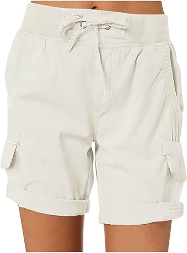 INXKED Casual Shorts for Women, Cotton Cargo Loose Shorts, High Waist Ladies Outdoor Lounge Shorts (01,2XL)