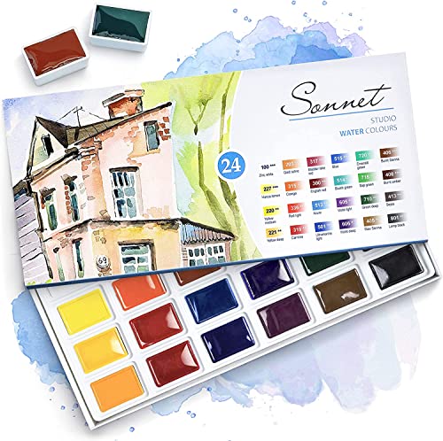 Sonnet Aquarellfarbkasten Set - 24 kräftige Studio Aquarellfarben - Hochwertige Wasserfarben von Nevskaya Palitra