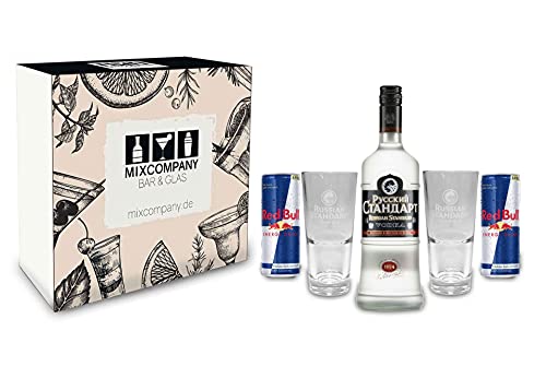 Russian Standard Vodka Set/Geschenkset -Russian Standard Vodka 0,7l 700ml (40% Vol) + 2x Gläser + 2x Red Bull 250ml - Inkl. Pfand EINWEG