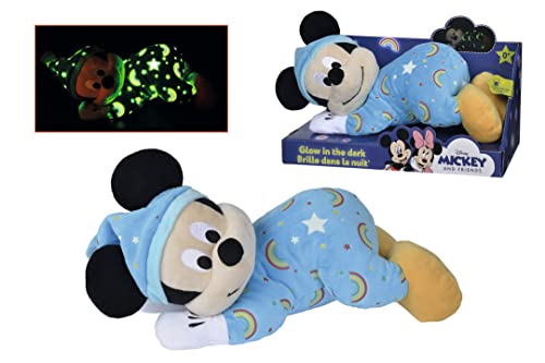 Disney Mickey Mouse Glow in the Dark Blau Plüsch Kuscheltier 30cm liegend ab 0 Monaten