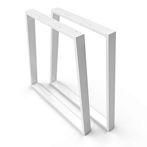 SOSSAI Stahl Tischgestell | WEISS | Tischkufen/Tischbeine 2er Set inkl. Filzgleiter | 2 Stück | Breite 70 cm (50 Trapez) x Höhe 70 cm | TKG6 | Profil Trapez 20x60mm
