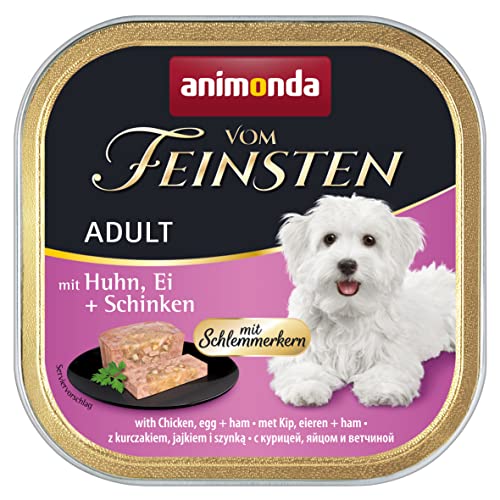 animonda Vom Feinsten Adult Hundefutter, Nassfutter für ausgewachsene Hunde, Schlemmerkern mit Huhn, Ei + Schinken, Bananen + Aprikosen, 22 x 150 g