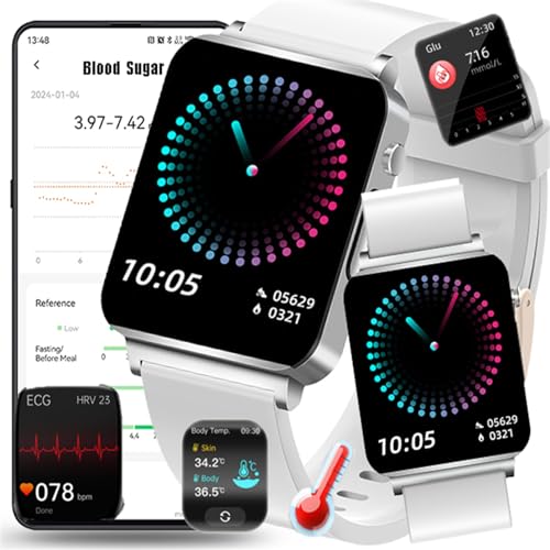 Fohatu 𝐁𝐥𝐮𝐭𝐳𝐮𝐜𝐤𝐞𝐫𝐛𝐥𝐮𝐭𝐳𝐮𝐜𝐤𝐞𝐫𝐦𝐞𝐬𝐬𝐮𝐧𝐠 Smartwatch 𝐄𝐂𝐆,Smartwatch Bluetoothm-Anrufe, Fitness-Tracker Pulsschlag Blutsauerstoff Monitor,Schritt Schalter,Sportuhr,B