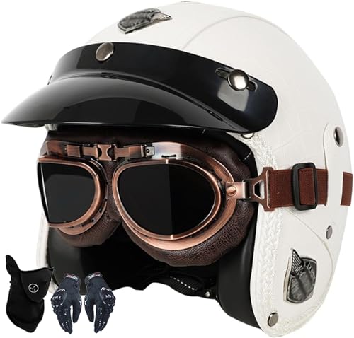Vintage-Motorrad-Jet-Helme Mit Schutzbrille, DOT/ECE-Zertifiziert, Cruiser Machete Pilot, Offener 3/4-Helm, Roller, Roller, Kollisionshelm, Herren Und Damen E,2XL=61-62CM