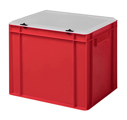 Design Eurobox Stapelbox Lagerbehälter Kunststoffbox in 5 Farben und 16 Größen mit transparentem Deckel (matt) (rot, 40x30x33 cm)