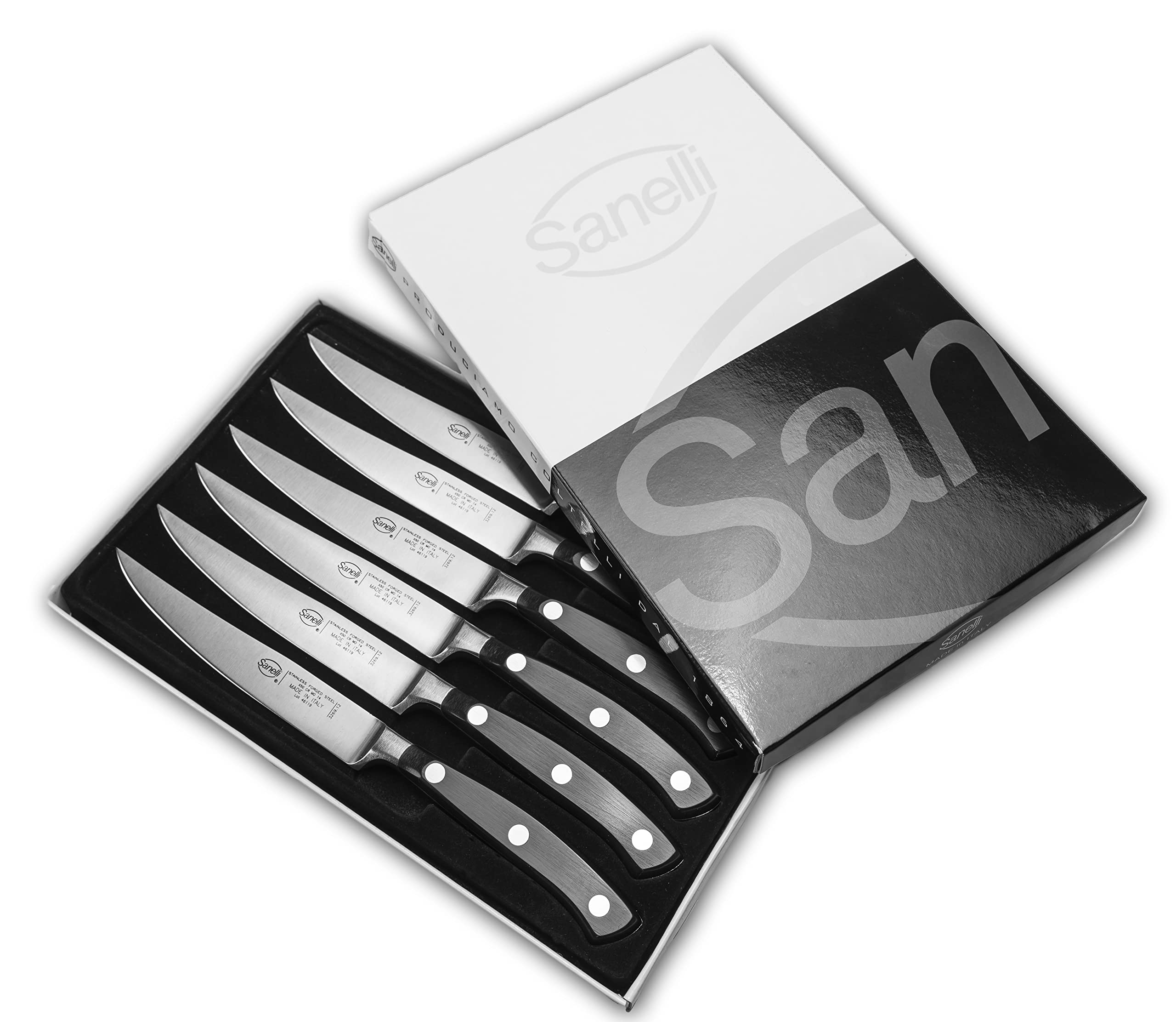 Sanelli 902906 Ergoforge Steakmesser-Set, 6-teilig, glatte Kanten, mehrfarbig