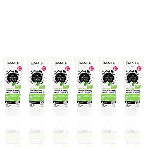 SANTE Zahncreme Vitamin B12 (6 x 75 ml), Salbei und Limone Geschmack, Bio Zahnpasta, Vegan, Fluoridhaltig, Naturkosmetik