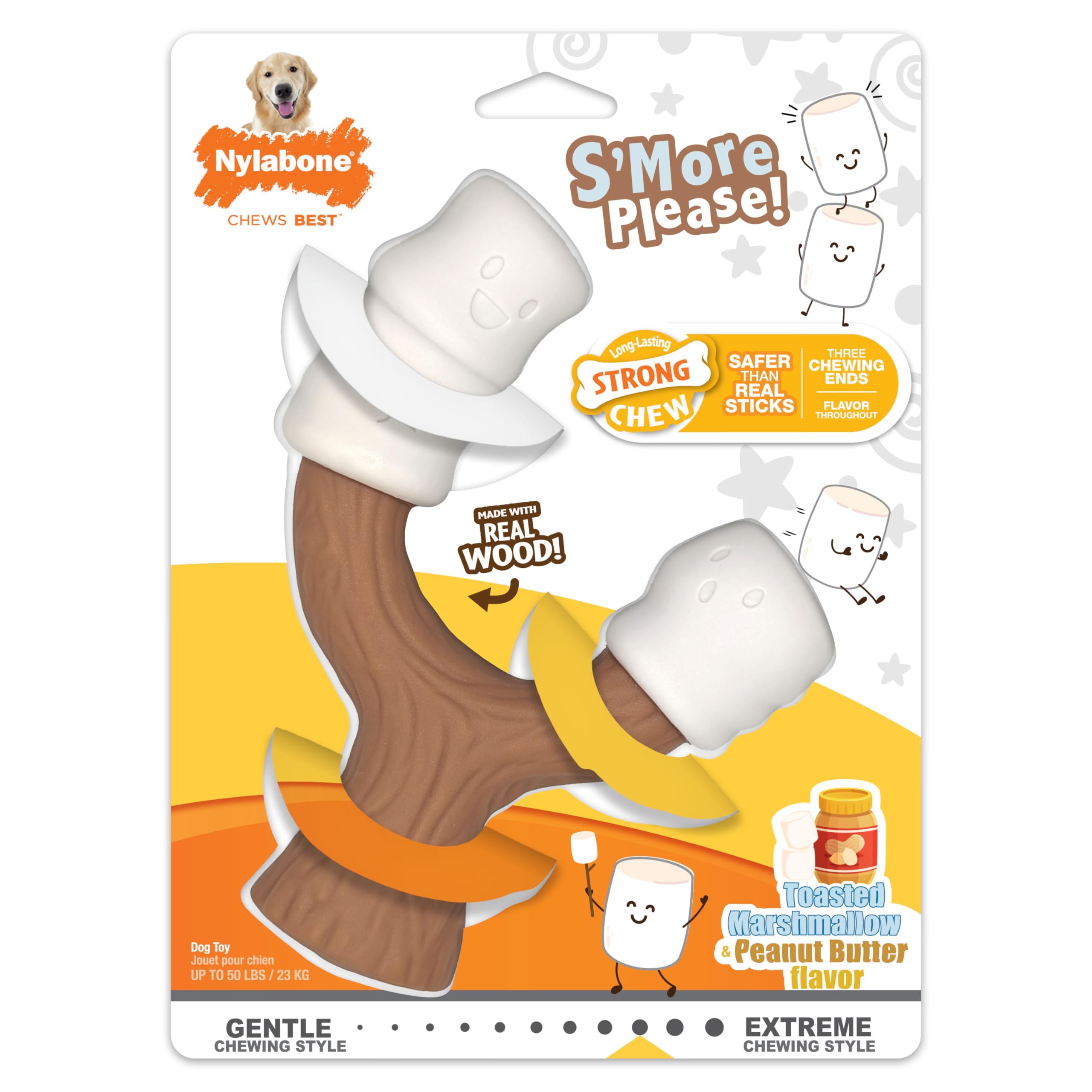 Nylabone Marshmallow Stick Hunde-Kauspielzeug, Starkes Kauspielzeug – niedliches und Robustes Hundespielzeug – mit einem lustigen Twist. Langlebiges Hundespielzeug – Toasted Marshmallow &