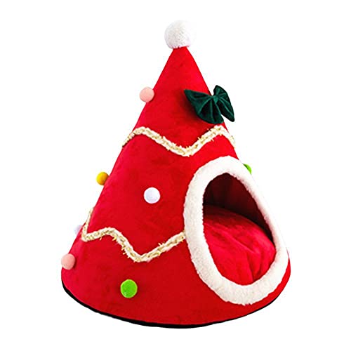 Bosixty Weihnachten katzenbett,Winter Warm Stereo Schwamm Weihnachtsbaum Katzenbett Rot Groß,das Lieblingsgeschenk eines Kätzchens