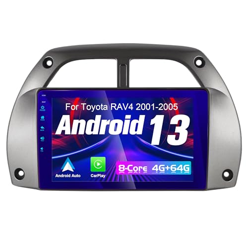 für RAV4 Autoradio 2001–2006, Ponskoy 9 Zoll Bildschirm Upgrade Android 13 Carplay Stereosystem 4GB 64GB Auto Android Radio Dash Kit GPS Bluetooth für RAV4 Andriod Autoradio 2001 2002 2003 2004 2005