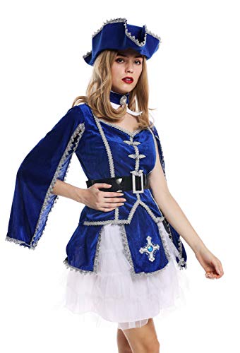 dressmeup W-0284 Kostüm Damen Frauen Karneval Barock Soldat Musketier Edelfrau Hut blau M