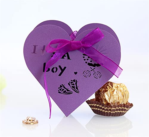 Geschenkbox, Verpackung, Pralinenschachtel aus Papier, Geschenkboxen, Leckerli-Box, „It's a Boy“, hohle Geschenkbox for Hochzeit, Brautparty, Babyparty, Verlobungsfeier, 50 Stück (Color : Purple)