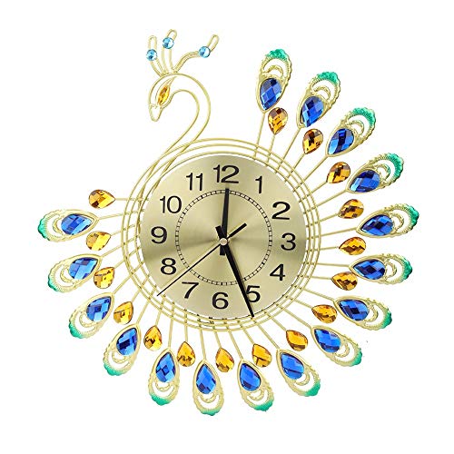 SANON 3D Wanduhr Diamant Dekorative Uhr, Kristall Stumm Quarzuhr mit Metallnadel & Zifferblatt Moderne Wanddekor Uhr für Wohnzimmer Schlafzimmer, Home Wandkunst Dekoration, Peacock-Shape