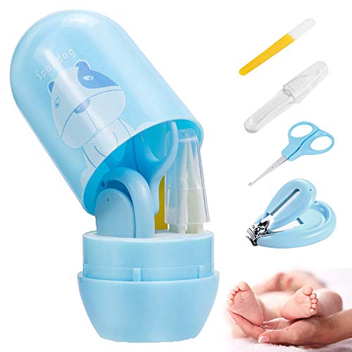 Babypflege Set mit Baby Nagelschere, für Fingernägel und Fußnägel mit Nagelknipser, Nagelschere, Nagelfeile und Pinzette für Kinder und Neugeborene in Geschenk-Verpackung (Blau)