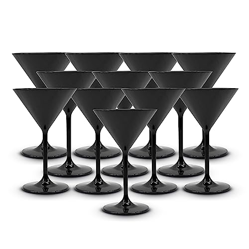 DOJA Barcelona | Schwarze Kunststoff-Martini-Gläser | 12er Pack | Hartplastik Trinkgläser | Polycarbonat-Gläser Schwarz | Wiederverwendbare Plastik-Martini-Gläser, Mehrweg Cocktail Becher