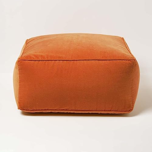 Homescapes Sitzpouf Samt orange 60x60x27 cm, Sitzsack quadratisch, Sitzquader Bodenkissen Baumwollsamt
