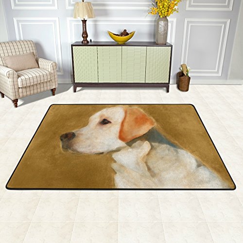 ISAOA Moderner und bequemer Teppich mit niedlichem Hund, gelber Labrador, 91 x 61 cm, langlebiger Teppich, Läufer für Türmatte, Küche, Esszimmer, Wohnzimmer, Flur, Badezimmer, Haustiereingang
