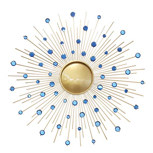 Sonnenspiegel Gold 50cm/60cm/70cm/80cm, Großer Wandspiegel mit Kristalldiamanten, Korridor Wohnzimmer Wanddekoration Anhänger Hängenden Spiegel, Gold,70cm