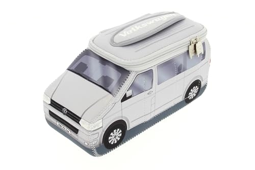 BRISA VW Collection - Volkswagen T5 Bulli Bus 3D Universal-Schmink-Kosmetik-Kultur-Reise-Hausrats-Tasche-Mäppchen-Beutel (Neopren/Silber)