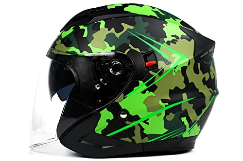 BHR Helm Jet Doppelvisier 809 DOUBLE | Helm Scooter ECE geprüft | Helm Moto Jet mit Doppelvisier Anti-Kratz, 4 Belüftungspunkte & mikrometrischer Verschluss | CAMOUFLAGE | XL