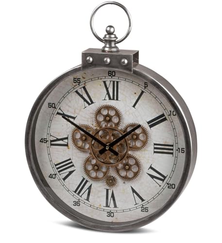 formano Moderne Wanduhr mit Beweglichen Zahnrädern 46cm Metall Clock Antikfinish