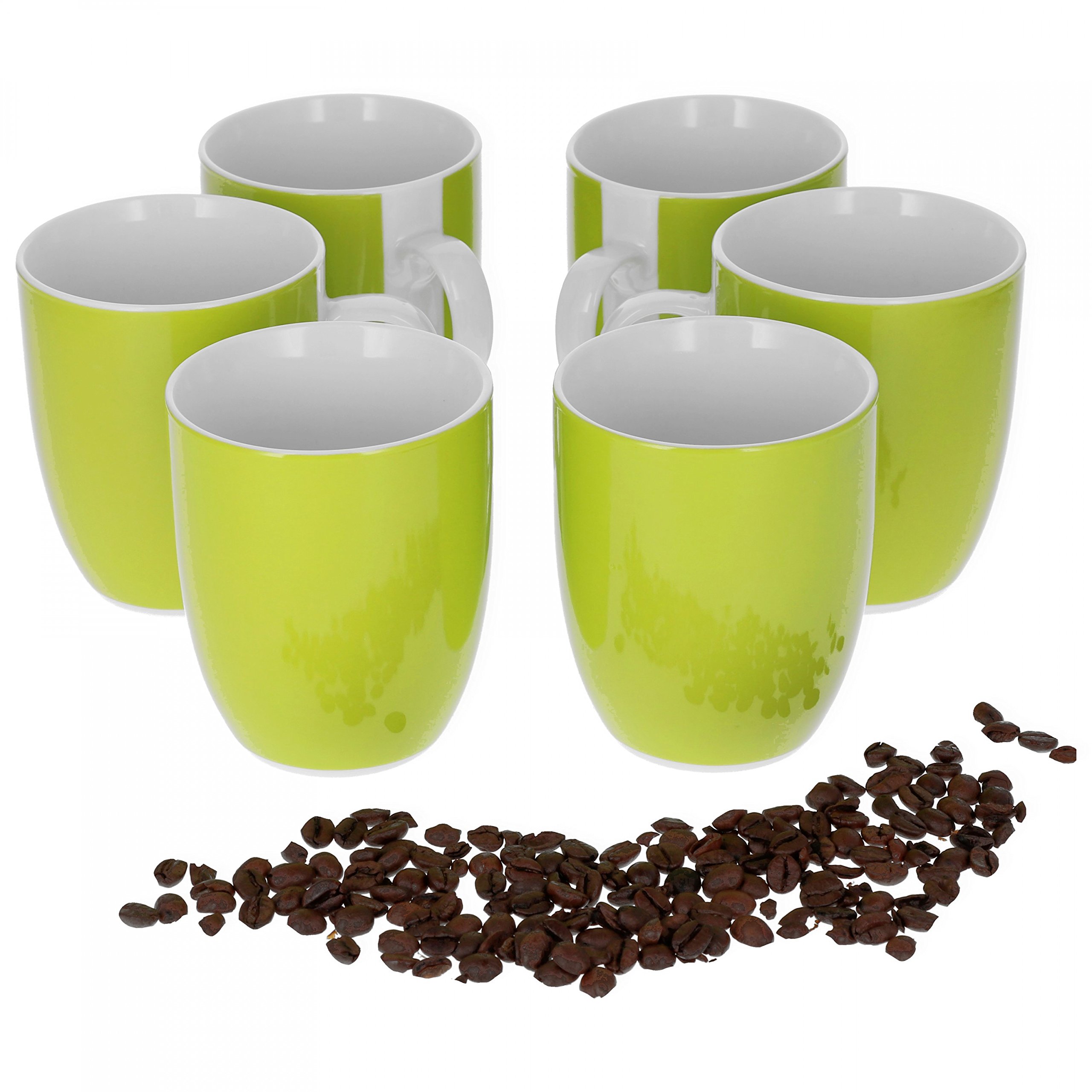 van Well Vario 6er Kaffeetassen-Set - Porzellan-Tasse groß - in fröhlichen Farben - pflegeleichtes Tassen-Set - für Spülmaschine & Mikrowelle geeignet - 300 ml Kaffeebecher Grün