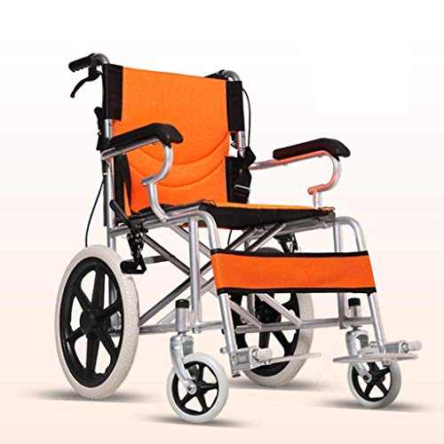 AOLI Leichtgewichtrollstuhl Falten, ältere Reisen Kleiner Multifunktions Rollstuhl, Geeignet für Senioren, Behinderte, Medical Rollstuhl, Ergonomie, Blau,Orange