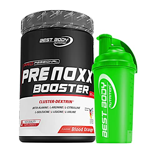 Best Body Nutrition 600 g Pre Noxx Booster mit BCAA und Cluster-Dextrin® + Protein Shaker (grün)