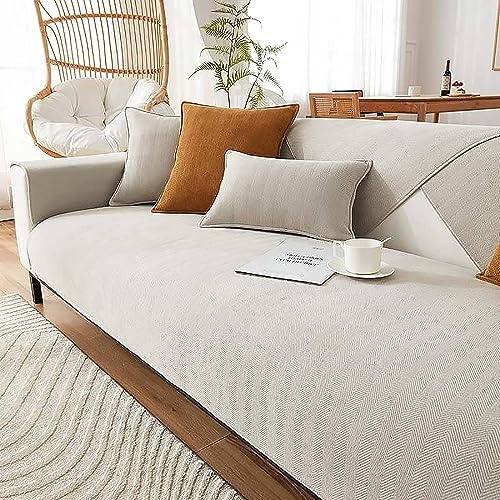 Funny Fuzzy Couch Cover, Herringbone Chenille Fabric Furniture Protector Sofa Cover, Universal Handwoven Non-Slip Sofa Covers (110 * 240cm, Beige)