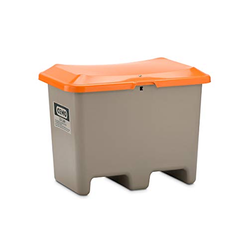 CEMO 10567 GFK-Streugutbehälter ohne Entnahmeöffnung mit integrierten Staplertasche, grau/orange, 200 L