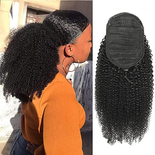 Braid Extensions Afro Kinky Curly Echthaar Kordelzug Pferdeschwanz Kordelzug Pferdeschwanz mit Clip In Haarteilen Pferdeschwanz Echthaar Haarverlängerung Zopf (Size : 20inches)