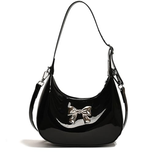 xbiez Unterarmtasche mit Schleife, große Kapazität, Vintage-Schultertaschen für Mädchen und Frauen, modische Handtasche, Achseltasche, Schwarz