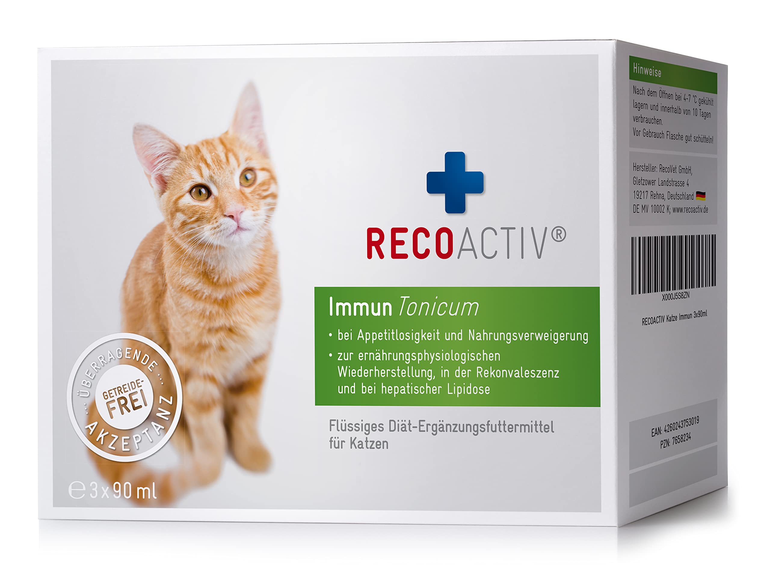 RECOACTIV Immun Tonicum für Katzen, Appetit anregendes Diät-Ergänzungsfuttermittel bei Untergewicht, Mangelerscheinungen, gestörter Nahrungsaufnahme und in der Rekonvaleszenz, 3 x 90 ml