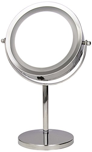 axentia Vergrößerungs-Leuchtspiegel in Silber, rostfreier LED-Kosmetikspiegel verchromt, robuster Badezimmerspiegel mit 3-facher Vergrößerung, Rasierspiegel rund, Durchmesser: ca. 17 cm