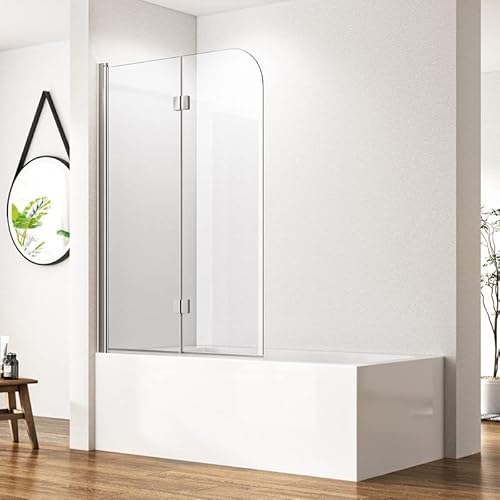 Doppel Faltbar Duschwand für Badewanne Duschabtrennung mit Nano Sicherheitsglas (100)