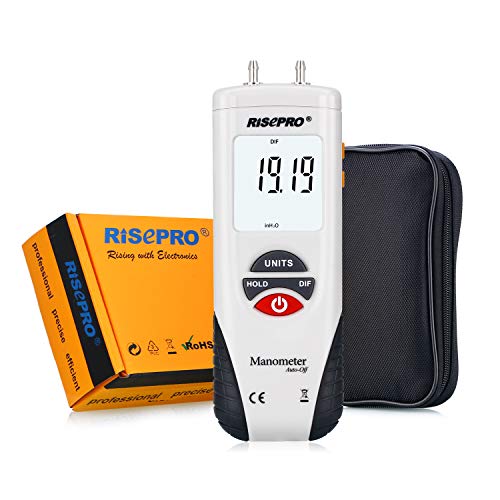 RISEPRO® Digitales Manometer, Luftdruck- und Differenzdruckmesser für HLK, Gasdruckprüfgerät.