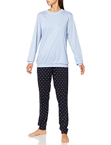 CALIDA Damen Pyjamaset Night Lovers, blau aus 100% Baumwolle, mit soften Rippbündchen, Größe: 32/34