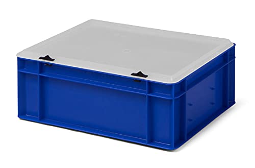 Design Eurobox Stapelbox Lagerbehälter Kunststoffbox in 5 Farben und 16 Größen mit transparentem Deckel (matt) (blau, 40x30x15 cm)