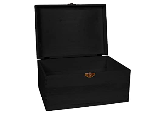 Holzbox mit Deckel schwarz - aus Naturholz, Holzkiste Aufbewahrungsbox Deko Holz-Kiste Box, 40 x 26 x 18 cm