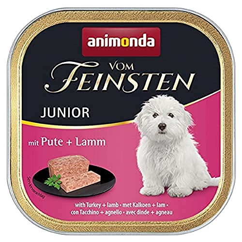 animonda Vom Feinsten Hundefutter Junior, Nassfutter für Hunde im Wachstum, mit Pute + Lamm, 150 g