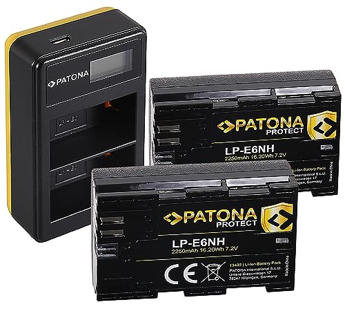 PATONA Dual LCD Ladegerät mit 2X LP-E6NH Protect V1 Akku Kompatibel mit Canon EOS R5, R6II, R7