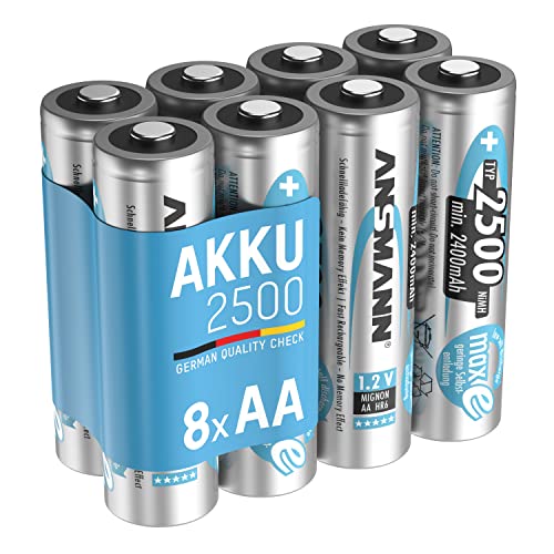 ANSMANN Akku AA 2500 mAh NiMH 1,2 V (8 Stück) - Mignon AA Batterien wiederaufladbar, maxE geringe Selbstentladung, Nickel Metallhydrid, jahrelange Lagerfähigkeit mit hoher Kapazität