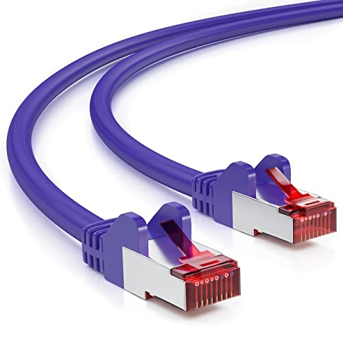 deleyCON 50m CAT6 Patchkabel S/FTP PIMF Schirmung CAT-6 RJ45 Netzwerkkabel Ethernetkabel LAN DSL Switch Router Modem Access Point Patchfelder - Violett/Lila