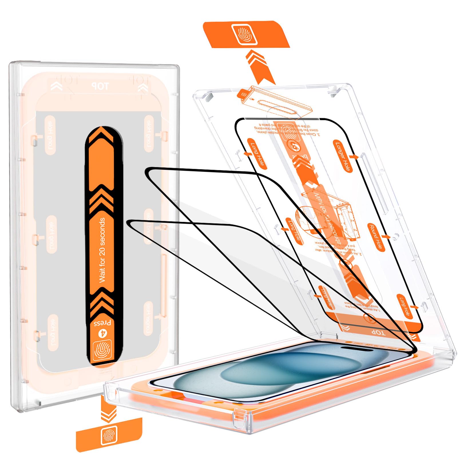 Arktis MR PROTECT REVOLUTION Displayschutzglas kompatibel mit iPhone 15, [2 Stück], [EZ.Install Montage-Box] 3D Full Cover Schutzglas, [9H Härte], [Staub- und Blasenfrei], [Ultraklar]