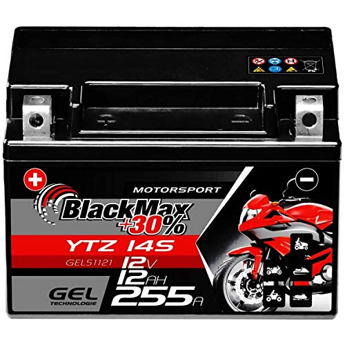 BlackMax YTZ14-S Motorradbatterie GEL 12V 12Ah YTZ14-4 Batterie GTZ14-4 YTZ14S