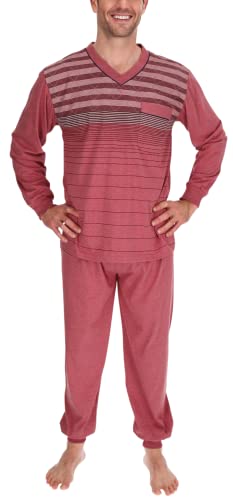 Schuerzenfabrik Pyjama Herren lang Shirt und Hose Schlafanzug Schlafkleidung Nachtwäsche Nachtanzug, Größe:L, Farbe:Bordeaux